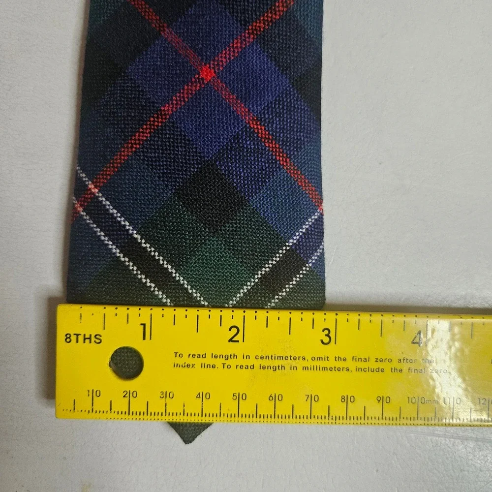 Rose Clan Tartan Wool Tie Made in Scotland Green Blue Plaid Necktie 100% Wool